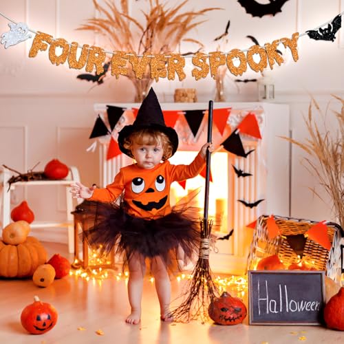 Halloween 4th Birthday Banner - Spooky Hello Boo Bat Party Decorations