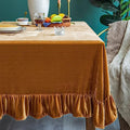 70x52 Inch Velvet Rectangular Tablecloth with Ruffle - Golden Camel