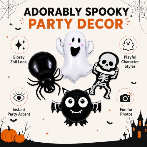 Halloween Balloon Set with Ghost Bat Skull and Spider Foil Balloons - Spooky Party Decorations
