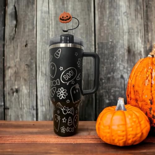 Halloween Silicone Straw Cover Cap for Stanley Cup - 6 Pack, Pumpkin Witch Ghost Skull Bat Designs - Halloween Variation