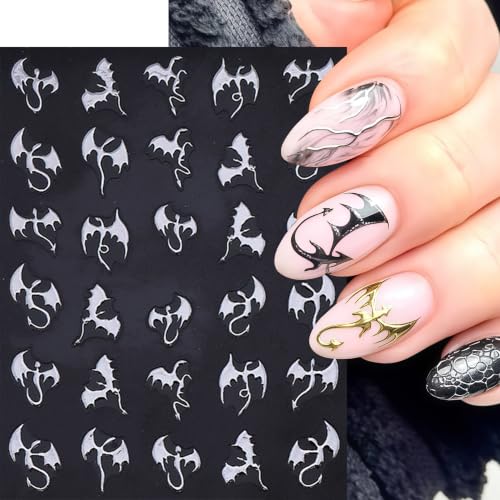 Halloween Dragon Nail Stickers 6 Sheets Gothic Holographic Nail Decals - Bat & Y2K Design