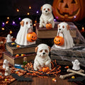 Halloween Ghost Dog Decor Set - Mummy & Pumpkin Figurines for Fall Home Decor