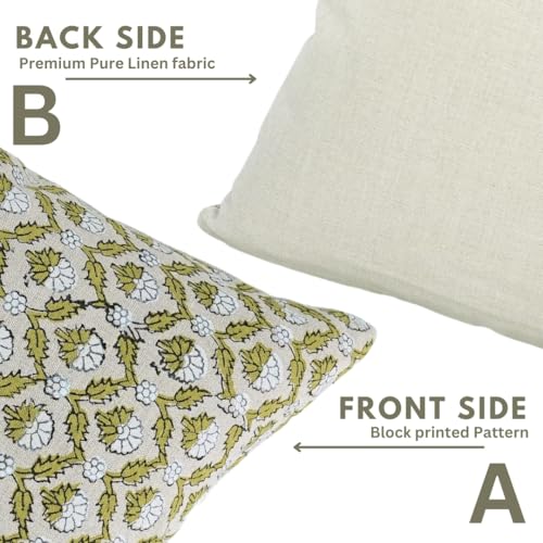Boho Linen Throw Pillow Cover 14x14 Light Green Handmade Cushion Cover