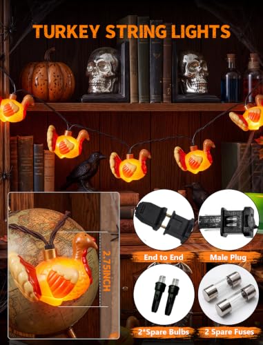 8.5FT Outdoor Thanksgiving Turkey String Lights - Waterproof, Plug-in, 10 LED Bulbs with Variation: Turkey Lights