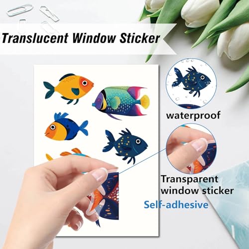Fish Window Decals - Tropical Fish Wall Stickers for Home & Classroom - 8 Styles, Waterproof Peel & Stick Set - Variation: Fish