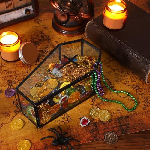 2 Pack Glass Coffin Jewelry Boxes with Lid - Gothic Halloween Decor
