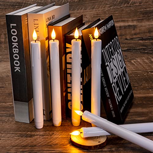 48 Pcs Flameless Taper Candles with Remote Dimmer - White, 9.6 Inches - Pack of 48