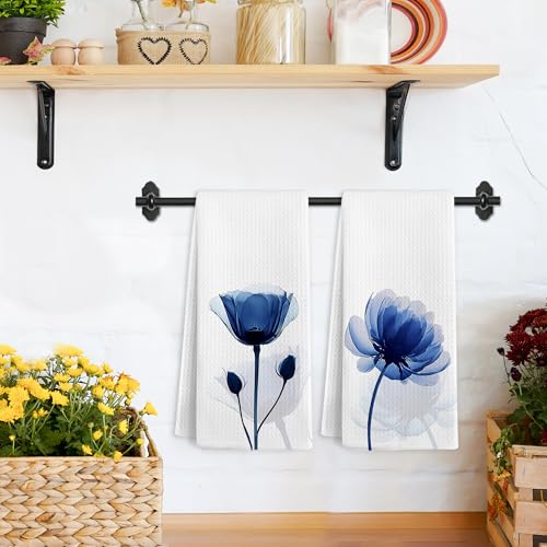 White Floral Hand Towels for Bathroom and Kitchen, Boho Flower Decor Set of 2, 16x24 Inches