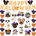 Halloween Decorations Glitter Banner Set with Ghost Pumpkin Witch Hat and Spooky Ornaments