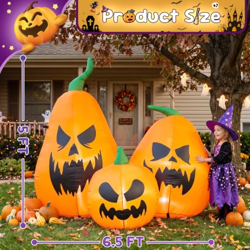 Halloween Inflatable Pumpkins Family Set with LED Lights - 6.5ft, Weather-Resistant, Easy Setup
