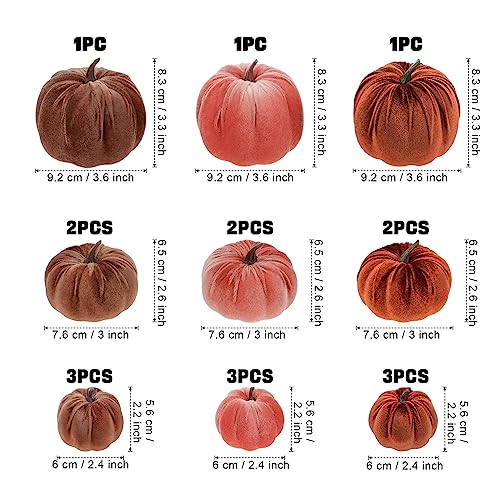 Autumn Velvet Pumpkin Decor Set - Watermelon Red, Maroon & Coffee - 18 Faux Pumpkins