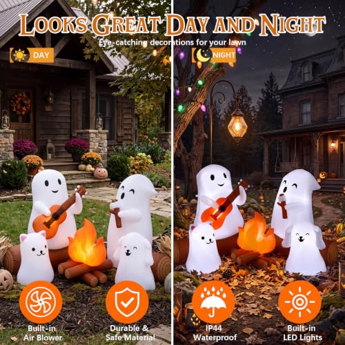 6FT Halloween Inflatable Ghost Yard Decoration with Campfire Scene