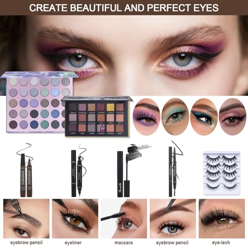 All-in-One Makeup Kit for Women - Travel Set in Blue - Complete Cosmetic Collection