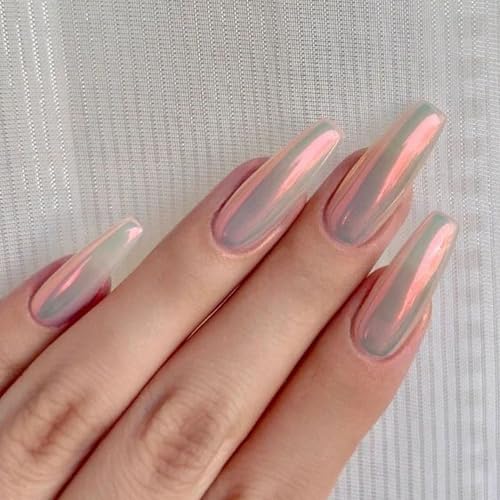 Orange Pearl Chrome Nail Powder - Rainbow Nail Glitter for Gel Nails - M