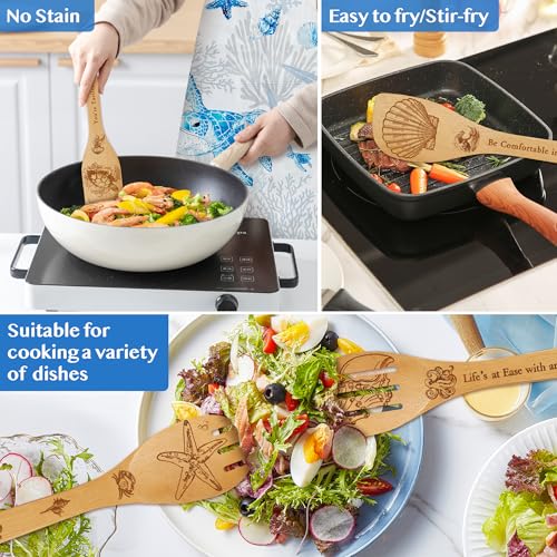 Ocean Bamboo Kitchen Utensil Set with Apron Oven Mitt & Potholder - Coastal Decor