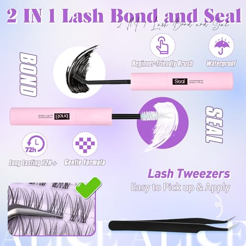 ALICE Natural Lash Extension Kit C46 Wispy Cluster Eyelash Extensions with Glue & Seal - 135pcs