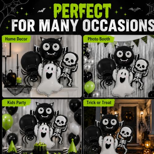 Halloween Foil Balloon Set - Ghost Spider Skeleton Bat Decorations for Party