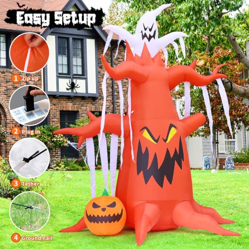 10 FT Halloween Inflatable Dead Tree with Ghost and Pumpkin Outdoor Decor