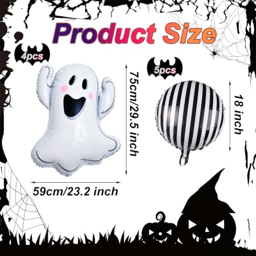 Halloween Ghost and Striped Balloons Set - 9 Pieces 18 Inch Foil Decorations