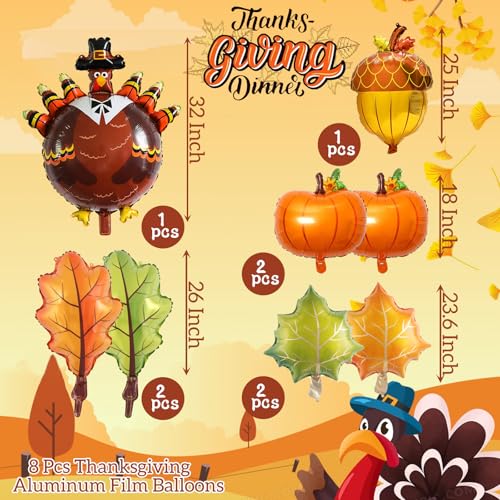 Fall Foil Balloon Decorations Set - Pumpkin Turkey Acorn Maple Leaf 3