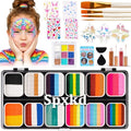 Multicolor Face Painting Kit for Kids & Adults - Split Cake Palette, Glitter, Stencils