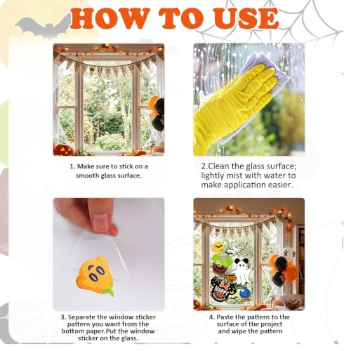 Halloween Mouse Window Clings - Ghost and Pumpkin Decor, 9 Sheets, Reusable Static Clings for Glass Doors & Windows - Halloween Party & Classroom Decorations
