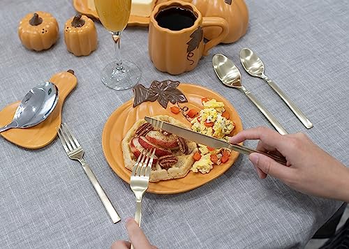 Small Pumpkin Shaped Ceramic Dinner Plates Set of 4 - 8x8 Inch, Orange - Fall & Thanksgiving Decor