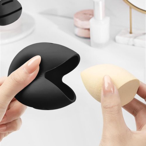 BSJIASHIWEI Silicone Makeup Brush Holder Travel Case No Odor Nylon Strap Closure | Water-Resistant Brush Organizer for Travel Makeup Brushes Storage-Black