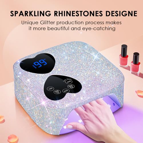 Cordless 80W UV LED Nail Lamp with Sparkling Diamond Design - Silver
