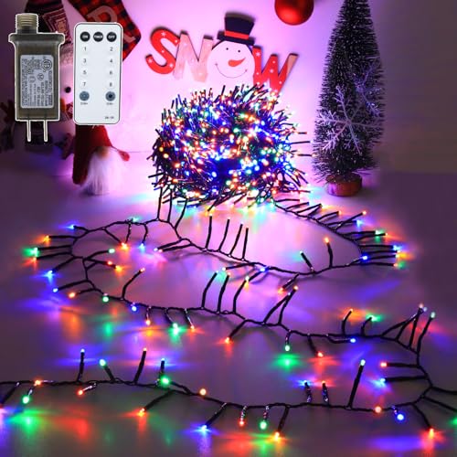 Multicolor 500 LEDs Christmas Cluster Lights with Remote - 33ft Firecracker String Lights, 8 Modes Waterproof