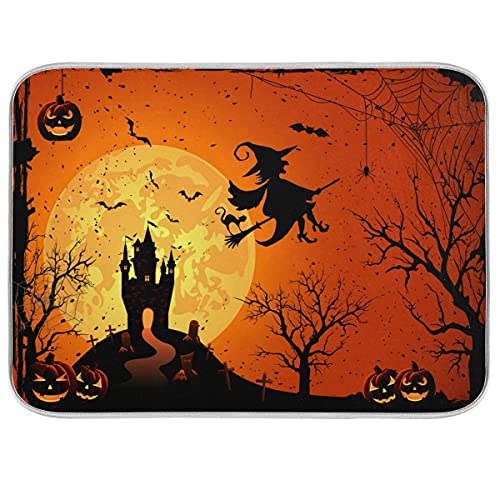 Halloween Pumpkin Witch Dish Drying Mat 16x18 Reversible Kitchen Counter Decor