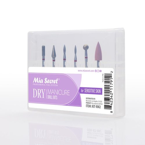 6 pcs Dry Manicure Drill Bits Set, Mia Secret DIY home and Salon nail bits for Sensitive Skin MADE IN USA
