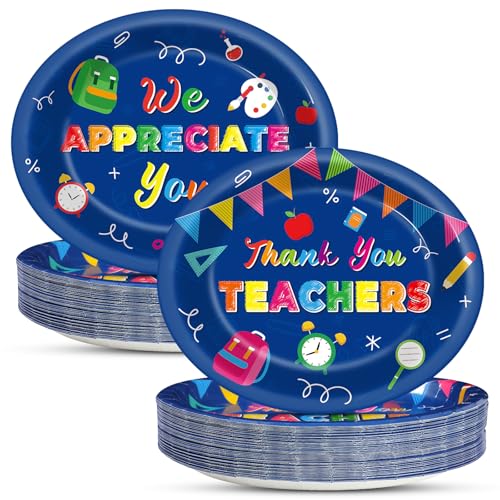 Thank You Teachers Paper Plate Set - 50pcs 11-Inch Disposable Party Supplies