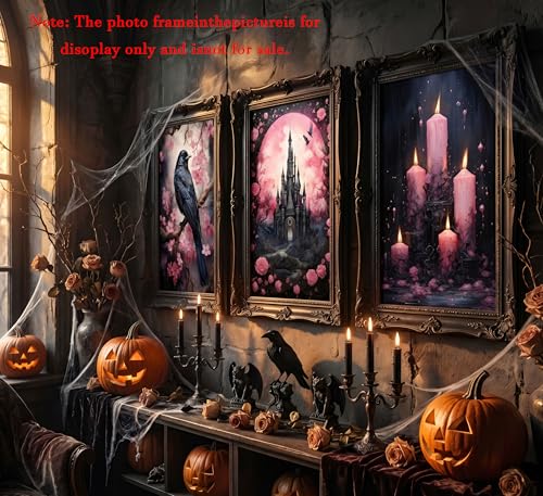 Pink Raven Castle Halloween Wall Art Canvas - 24x16 Unframed - Romantic Gothic Decor