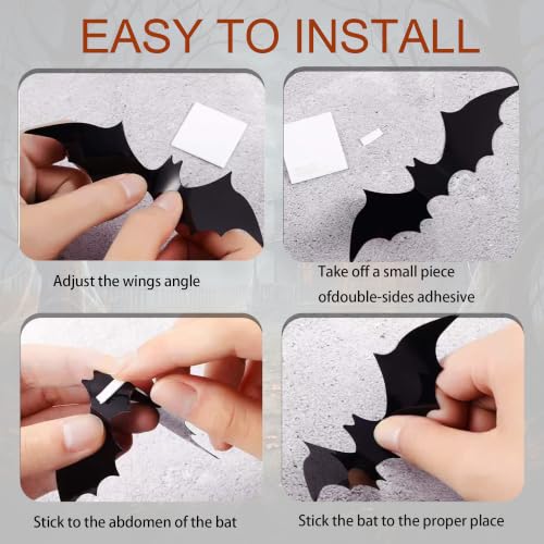 Halloween Bat Wall Decor Stickers - 56 Black 3D Flying Bats for Party & Home