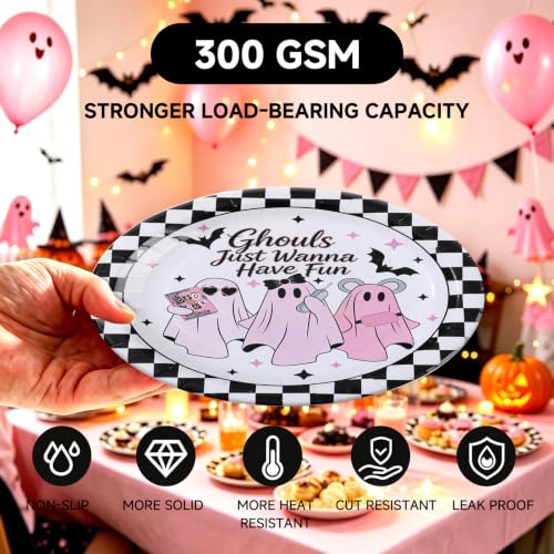 Pink Ghost Girl Night Halloween Party Tableware Set for 25 Guests - Disposable Plates & Napkins - Rokochoes