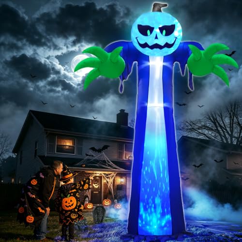 14 Ft Halloween Inflatable Pumpkin Ghost with Rotating LED Light - Outdoor Decor