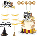 Wizard Cake Topper 14PCS Magical Wizard Party Decorations for Halloween & Birthday - Gold & Glasses Variation 2