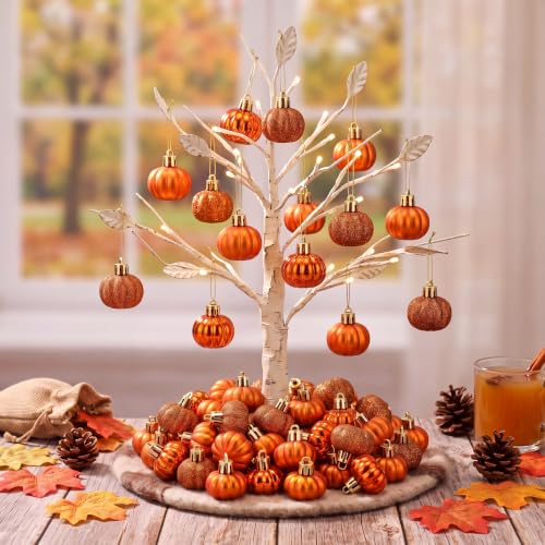 Fall Pumpkin Tree Ornaments Set - Mini Orange Decorations for Autumn & Halloween