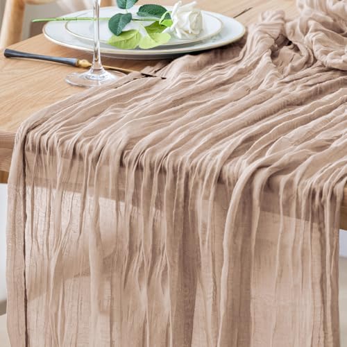 Nude Pink Cheesecloth Table Runner 10FT Boho Sheer Linen for Weddings & Events - 1 Pack