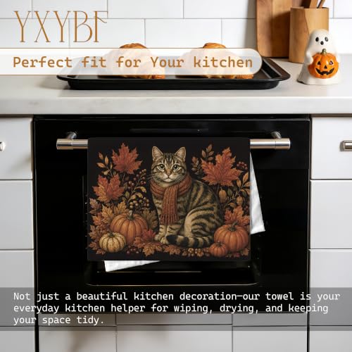 Fall Tabby Cat Hand Towel 16x24 Inch Halloween Pumpkin Autumn Decor - Fall Cat Variation