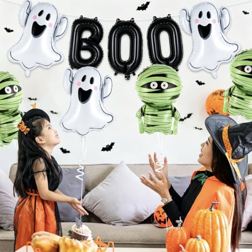 Halloween Ghost & Mummy Foil Balloons Set - Black, 9 Pcs Party Decor