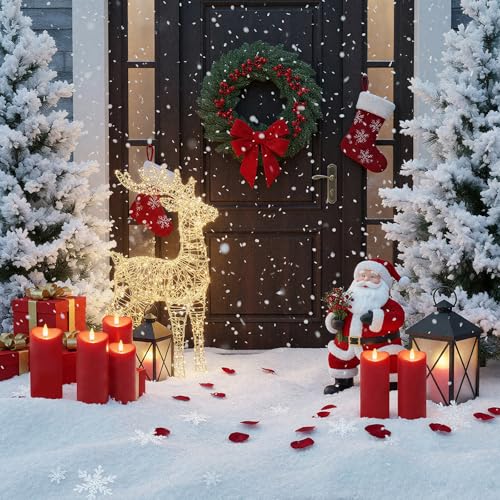 Outdoor Waterproof Flameless LED Candle 8x3 Inches with Remote & Timer - Red Variation of D3xH8