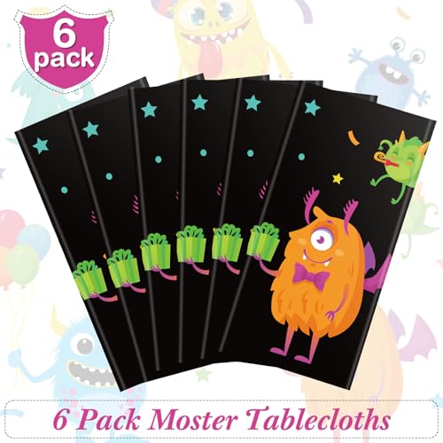 6 Pcs Monster Pattern Plastic Table Covers - 54 x 108 Inches for Kids Birthday Party - Waterproof & Disposable