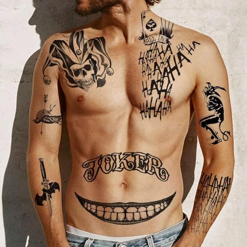 Joker Temporary Tattoos Set - 4 Sheets Black Red Suicide Squad Cosplay