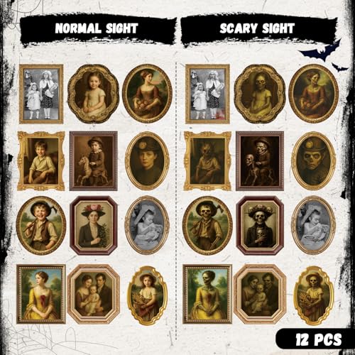 3D Changing Face Halloween Decoration Indoor - Creepy Moving Portraits, 12 Pack