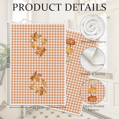 Fall Pumpkin Maple Leaf Kitchen Decor Dish Towels Set of 2 - Variation 14