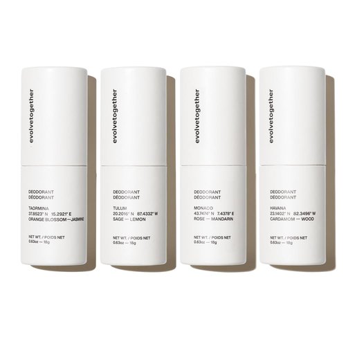 EvolveTogether Aluminum-Free Natural Deodorant | 4-Pack Travel Set for Men & Women | Soothes Skin, Neutralizes Odors | Vegan & Cruelty-Free