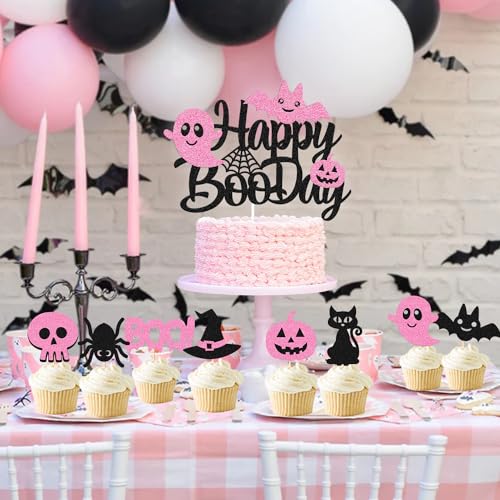 Halloween Cake Decorations Set with Ghost Pumpkin Skull Spider Bats Cupcake Toppers