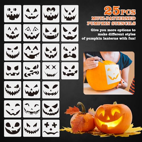 Halloween Pumpkin Carving Kit with 10 Knives, 25 Stencils & Portable Storage Bag
